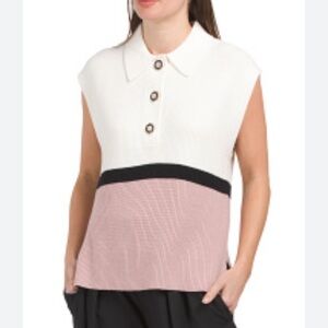 Laundry By Shelli Segal Colorblock Cap Sleeve Polo Sweater Sz S NWT